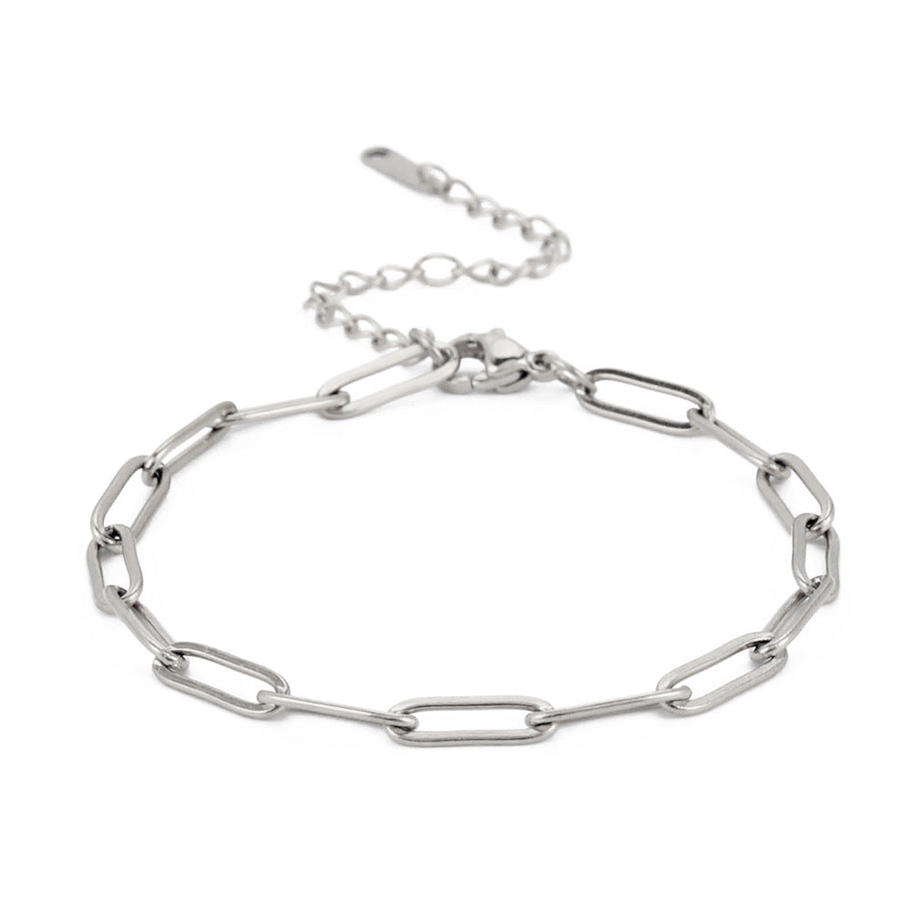 Silver paper clip bracelet on white background from Aurie Luna Collection