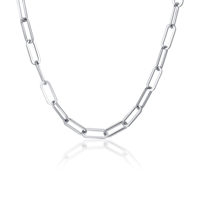 Silver paper clip chain on white background from Aurie Jewelry 