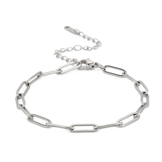 Silver paper clip bracelet on white background from Aurie Luna Collection 