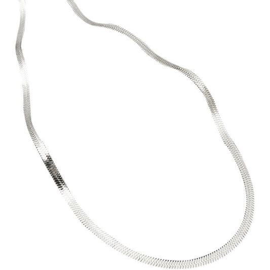 Silver snake chain from Aurie Jewelry on a white background 