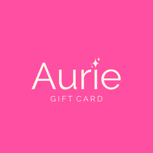 Aurie gift card design with brand name on a pink background